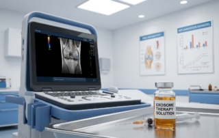 Exosome therapy vial and ultrasound imaging for arthritis treatment evaluation