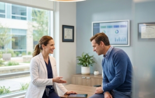 Healthcare provider consulting with patient about exosome injection for joint pain treatment options