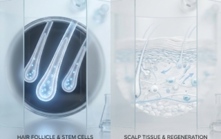 Microscopic view of hair follicles showing stem cell therapy hair treatment regeneration process