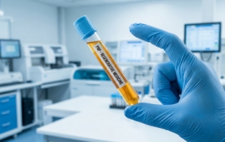 Test tube containing platelet-rich plasma (PRP) therapy sample in modern medical laboratory setting