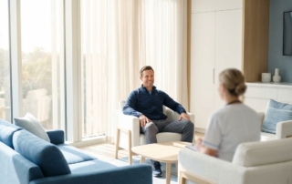 Patient consultation for ACL tear treatment without surgery in modern medical office