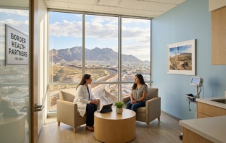 Modern stem cell therapy consultation room in El Paso Texas with mountain views