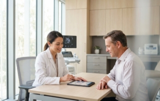 Professional physician consulting with patient about bone marrow stem cell concentration treatment options