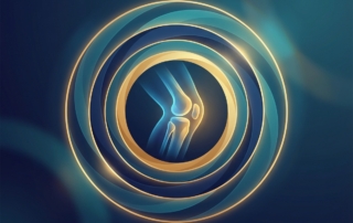 Stylized illustration of a glowing knee joint representing personalized arthritis injection therapy options and stage-matched treatment