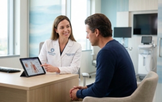 Professional consultation about BMAC injection in modern regenerative medicine clinic