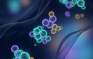 Glowing exosome nanoparticles illustrated at the molecular level, representing the science behind exosome injection procedure explained
