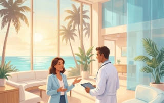 Modern Florida regenerative medicine clinic with physician consulting patient, representing stem cell treatment Florida options under SB 1768