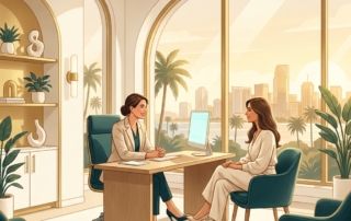 Upscale regenerative medicine consultation room in Boca Raton with a professional and patient in discussion