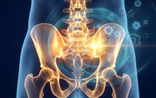 Glowing illustration of sacroiliac joint area representing targeted sacroiliac joint regenerative treatment