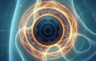 Stylized illustration of hip joint zones showing avascular and vascular regions relevant to labral tear hip regenerative medicine