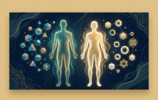 Two unique glowing silhouettes representing a regenerative medicine personalized approach tailored to individual biology