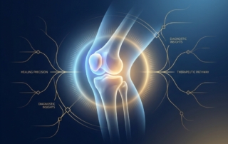 Illuminated kneecap joint illustration representing patellofemoral arthritis treatment options and targeted care framework