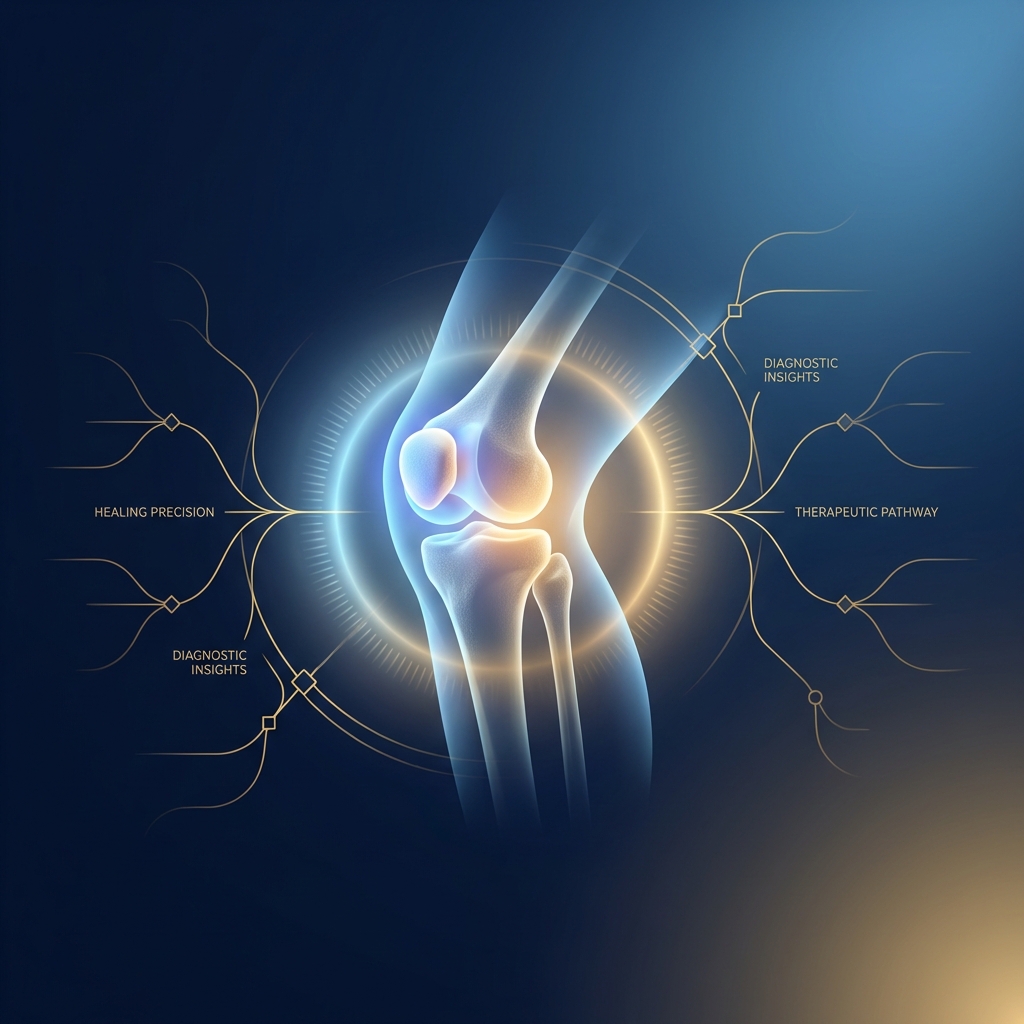 Illuminated kneecap joint illustration representing patellofemoral arthritis treatment options and targeted care framework