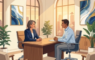 Patient consulting with a physician at a stem cell clinic in Fort Worth TX in a modern, welcoming office setting.