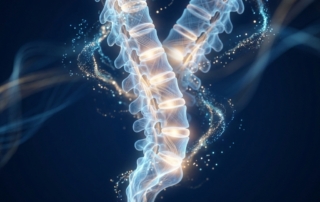 Glowing spine illustration representing facet joint arthritis cellular therapy and regenerative medicine treatment