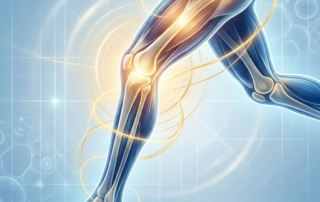 Glowing leg illustration representing quadriceps tendon tear treatment and regenerative healing options