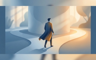 Person at a glowing crossroads representing the stem cell vs surgery recovery comparison decision-making journey