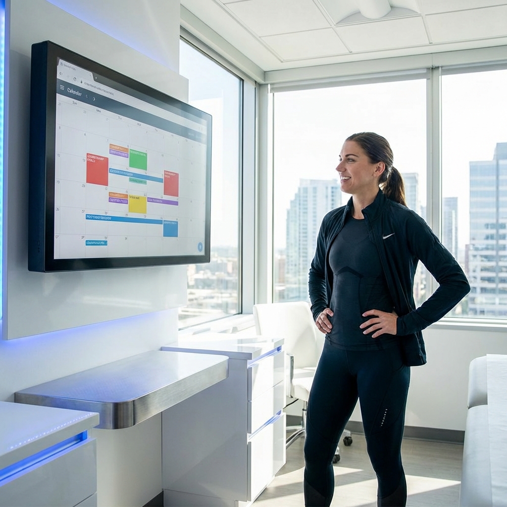 Athlete reviewing competition calendar for sports injury regenerative medicine treatment planning