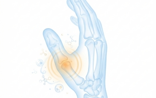 Glowing thumb joint illustration representing thumb arthritis injection treatment and CMC joint regeneration