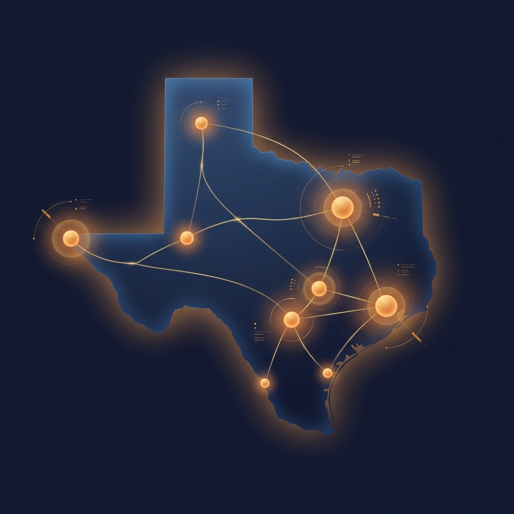 Illustrated Texas map highlighting six non surgical orthopedic clinic locations across major cities