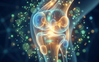 Glowing joint illustration representing joint preservation cellular therapy and early regenerative intervention