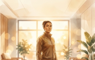 Athlete standing confidently in a modern wellness clinic, representing hamstring tendonitis cellular therapy recovery.