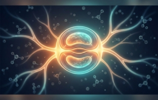 Stylized illustration of spinal disc biology representing the microenvironment central to lumbar disc degeneration treatment