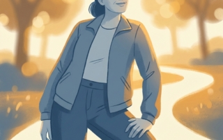 Person confidently standing pain-free outdoors, representing recovery from knee pain while bending