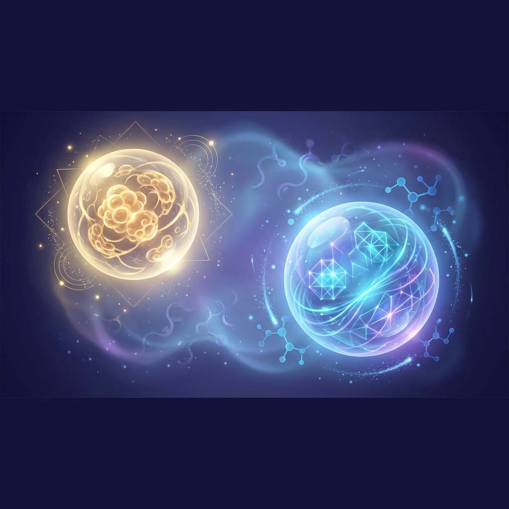 Stylized illustration showing distinct cellular compositions representing BMAC vs stem cell therapy differences