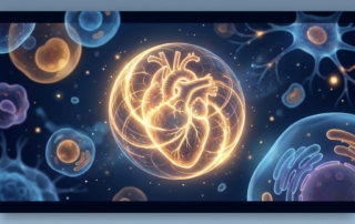 Stylized illustration of glowing plasma and cellular forms representing platelet rich plasma therapy explained through science