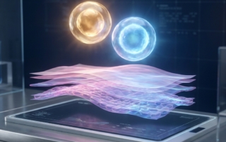 Conceptual illustration showing two glowing biologics representing the difference between PRP and stem cell therapy