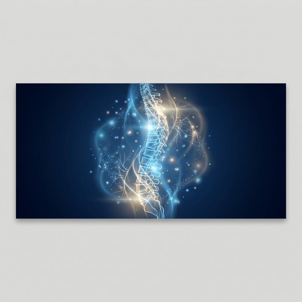 Glowing spine illustration representing spine regenerative injection therapy and biologic treatment mapping