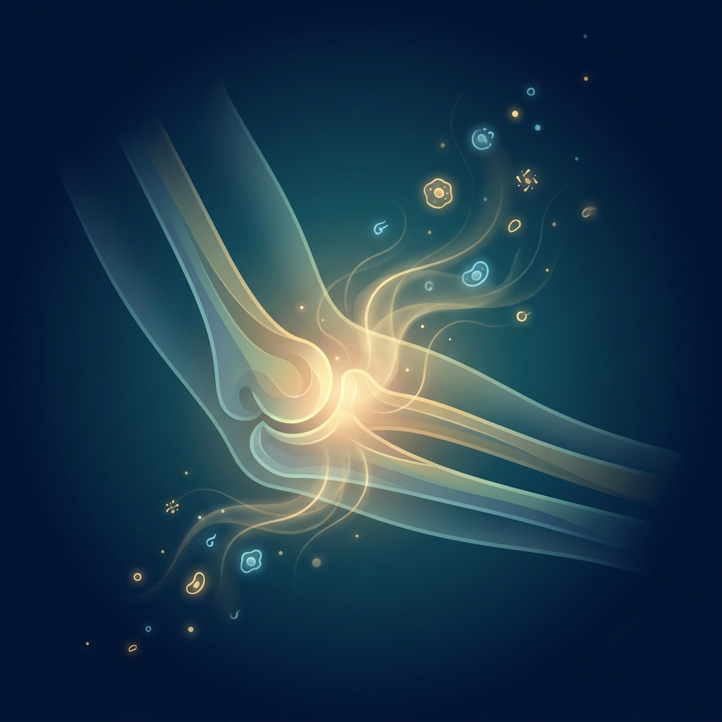 Glowing elbow joint illustration representing elbow pain regenerative treatment options and biologic healing
