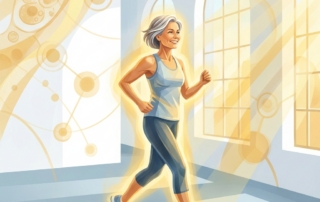 Person walking confidently in a modern wellness clinic, representing advanced knee therapy for pain relief options