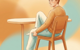 Person noticing achy pain behind knee while seated, representing awareness of posterior knee discomfort