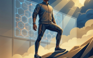Athlete standing strong representing recovery through stem cell therapy for sports injuries with regenerative science imagery