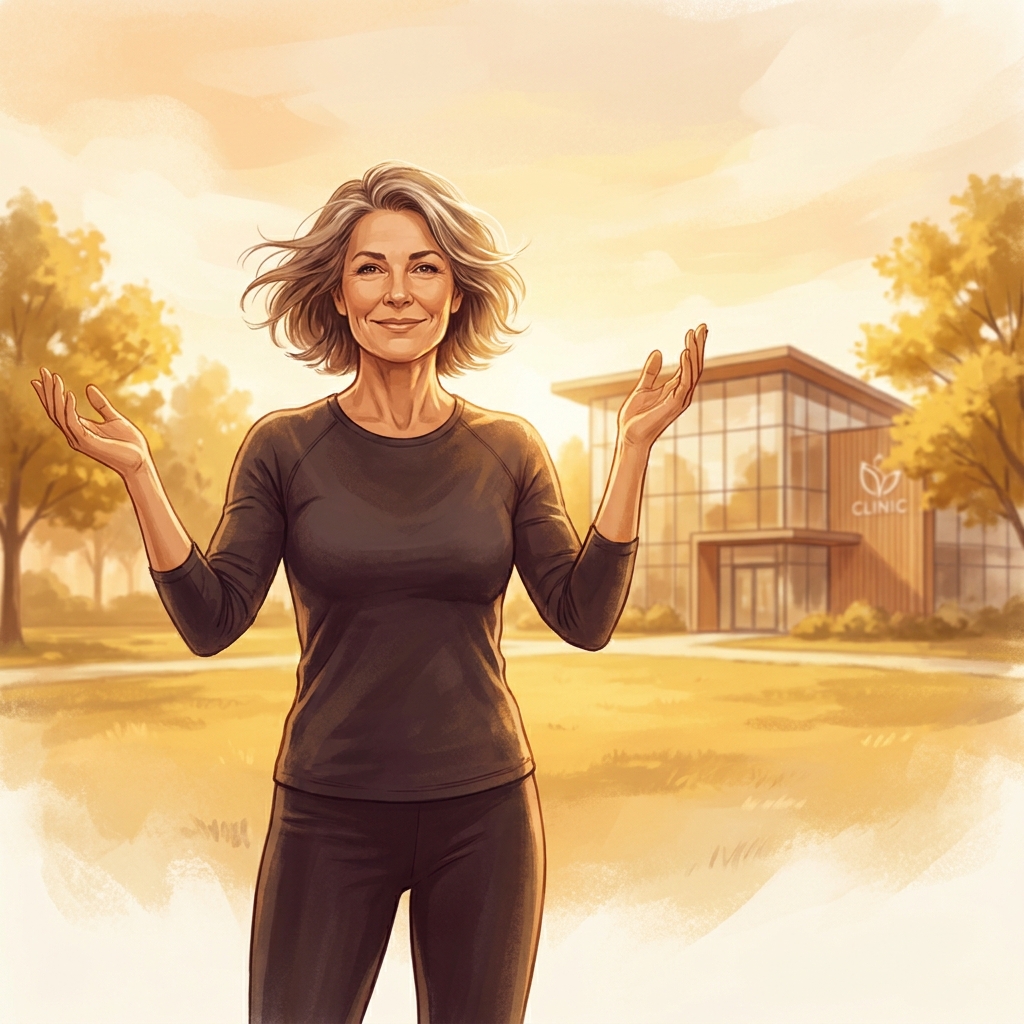 Person experiencing shoulder pain without surgery options, standing confidently and pain-free in warm golden light