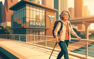 Active person walking confidently through a Texas city, representing regenerative medicine Texas treatment outcomes and renewed mobility.