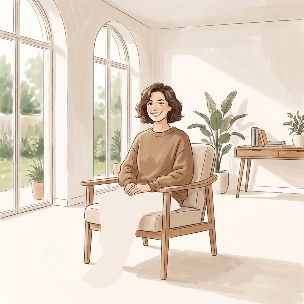 Confident patient at ease in a modern clinic, representing orthopedic treatment without anesthesia through regenerative care.