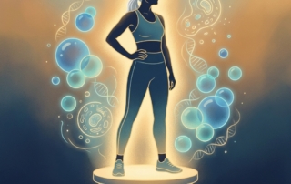Active adult over 50 surrounded by glowing cellular energy, representing stem cell therapy for active adults over 50