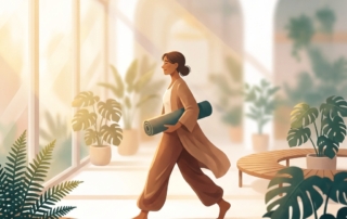 Person walking confidently in a modern wellness space, representing recovery through stem cell therapy and physical therapy for knee care.