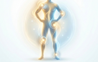 Illuminated body silhouette showing multiple regions where PRP treats conditions, representing full-body regenerative healing