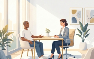 Patient confidently meeting with a regenerative medicine specialist during a first consultation visit