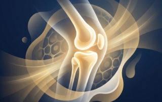 Stylized illustration of a healthy glowing knee joint representing hyaluronic acid vs PRP for knee osteoarthritis treatment options
