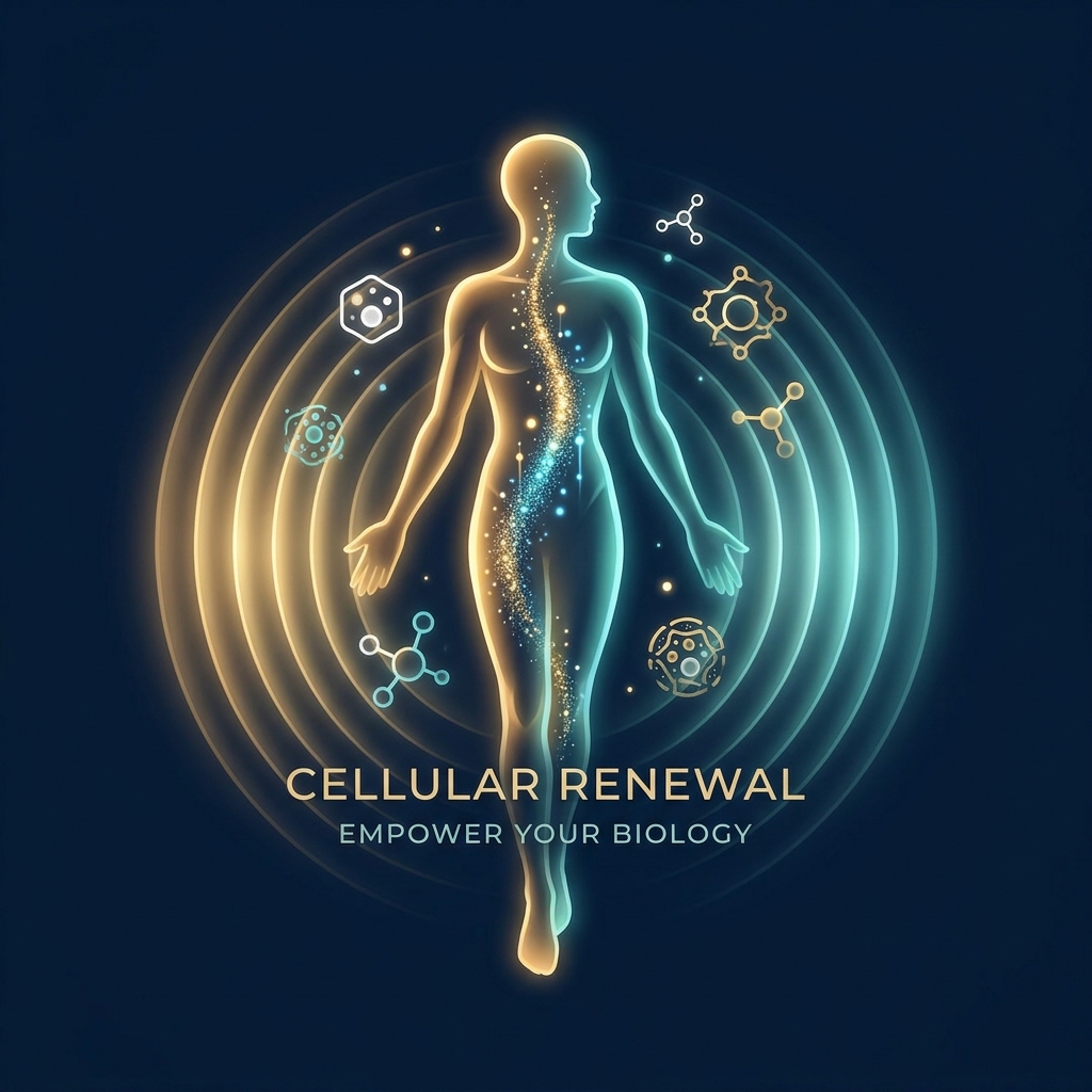 Glowing human silhouette surrounded by cascading light waves representing peptide therapy for healing and tissue regeneration