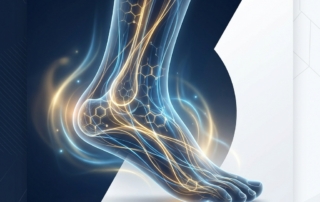 Glowing foot illustration representing foot pain regenerative injection treatment and cellular healing