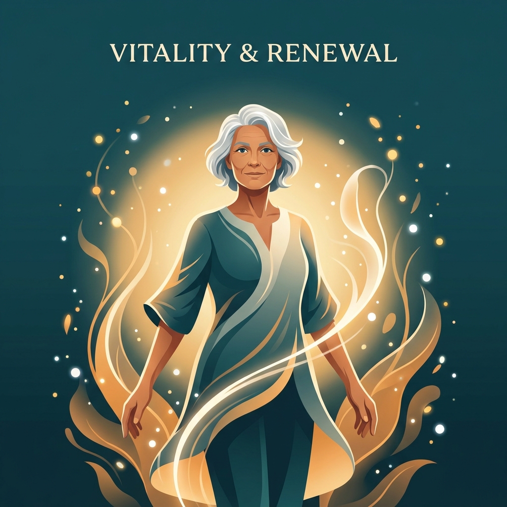 Older adult surrounded by glowing regenerative particles, representing personalized regenerative medicine for older adults.
