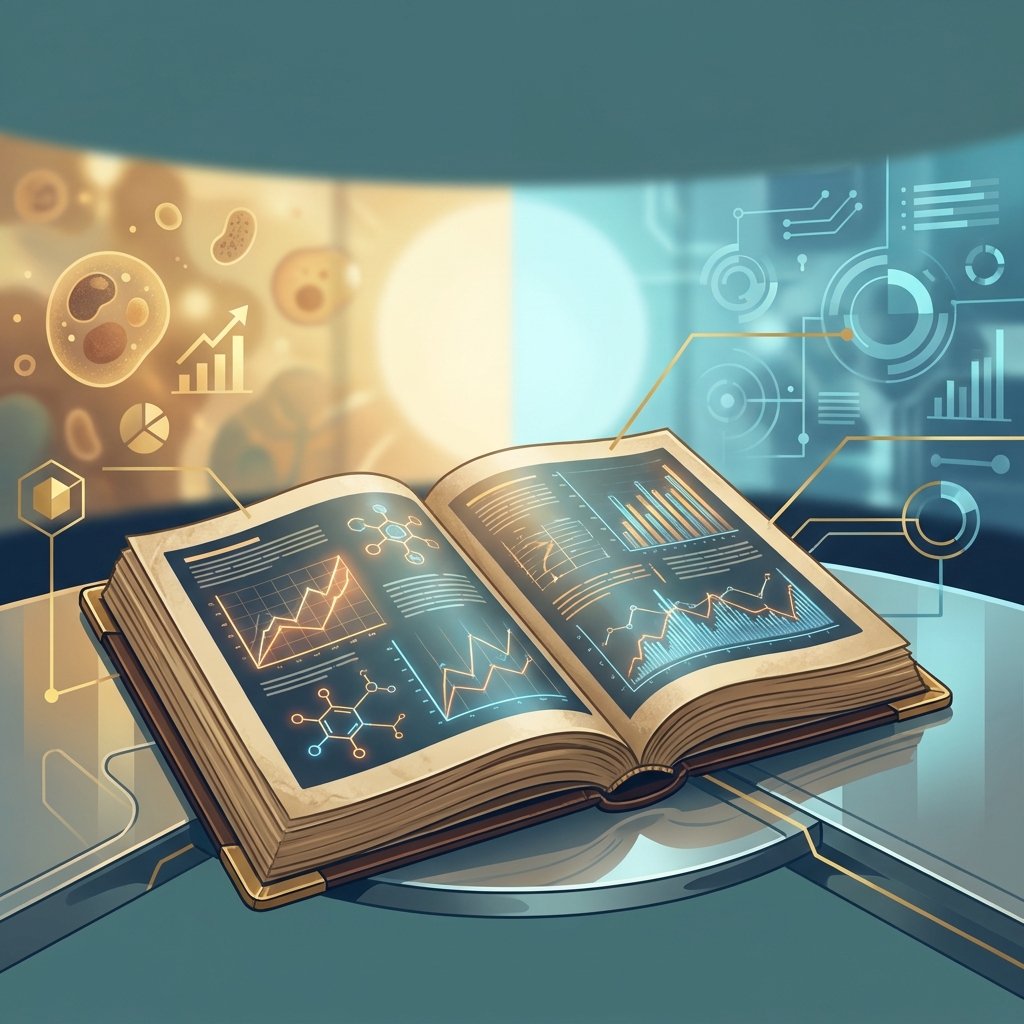 Illustration of clinical trial data report with contrasting light, representing stem cell therapy for osteoarthritis clinical trial results