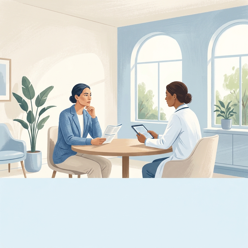 Patient consulting with orthopedic specialist to get a second opinion before surgery in a modern clinic