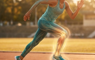 Athlete running confidently with glowing ankle symbolizing ankle instability regenerative treatment and recovery